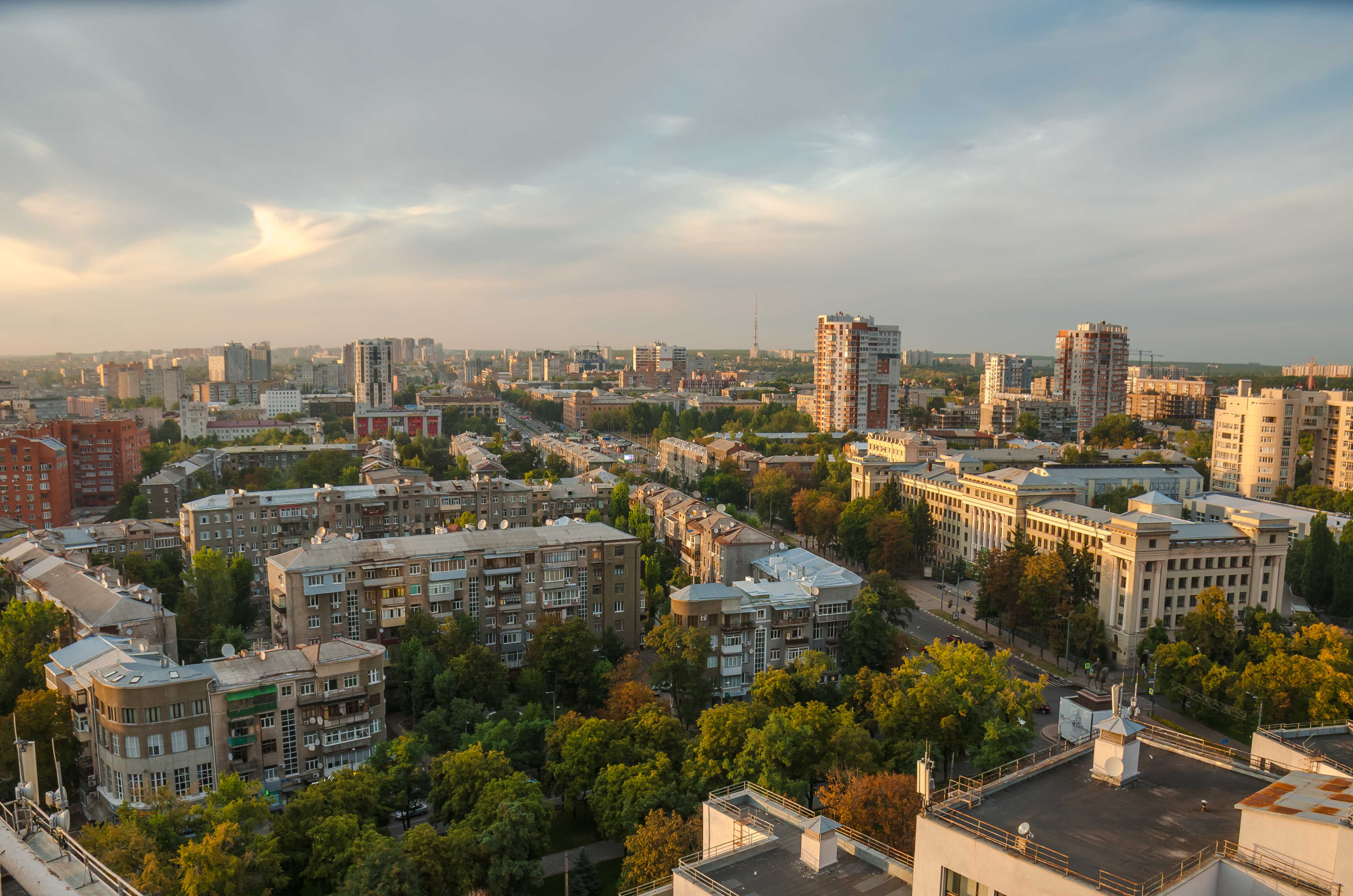 Aerial of Kharkiv and concrete housing blocks